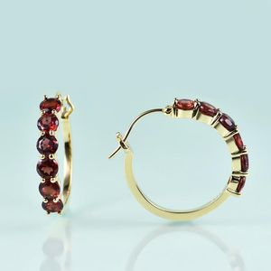 Hoop & Huggie GEM'S BEAUTY 14K Gold Filling Sterling Silver C Earrings Round Natural Garnet Handmade For Women Romantic Gift