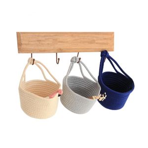 Wholesale small rope basket for sale - Group buy Storage Baskets Household Items Cotton Woven Finishing Basket Nordic Small Hanging Rope Box