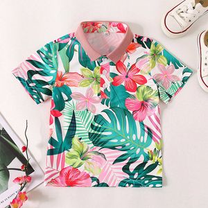 ヨーロッパとアメリカの夏のビーチスタイルのファッション男の子の印刷されたシャツの子供たちの漫画動物半袖トップの子供のシャツの卸売