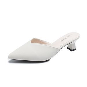 2021 vestido branco elegante escritório sapatos mulheres temperamento mules sapatos apontados toe salto alto slippers deslizamento escorregar em sapatos mulheres
