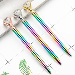 Big Diamond Crystal Ballpoint Pens Novelty Rainbow Metal Gradient Pen School Office Writing Supplies Business Pen Stationery Student Gift custom logo