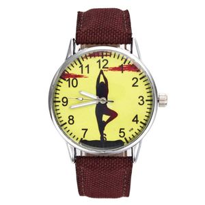 Armbanduhren Casual Sport Damenuhren Mode Trendy Yoga Balance Übung Fitness Muster Canvas Band Quarz-Armbanduhr für Männer Frauen