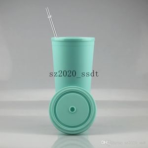 20pcs 16oz 매트 아크릴 컵 뚜껑이있는 플라스틱 텀블러 맑은 빨대 이중 벽 커피 머그잔 재사용 컵