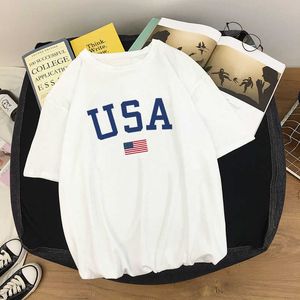 Harajuku Summer Women T-shirts Casual USA Flag Printed Tops Tee Female T Shirt Short Sleeve T Shirt plus size Streetwear t-shirt X0527