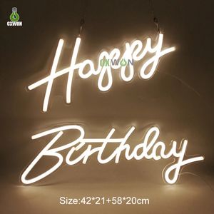 3D sinais de néon feliz Brithday 12V Banner de placas personalizadas Luzes de parede interna com lâmpada de decoração de aniversário de restaurante de festas para festas para festas