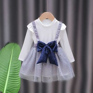 Girls Long Sleeve Dress Cotton Bow Autumn New 2~7 Years Old Child ed for Q0716