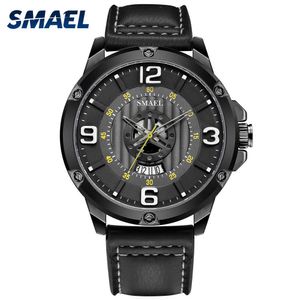 Smael Мужские часы черные кожаные часы календарь часов 30 м водонепроницаемые часы 9115 Relogio Masculino кварцевые наручные часы Q0524