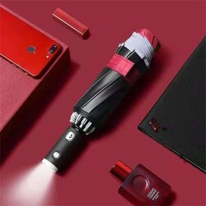 Auto Open Close Light-emitting LED Reverse Umbrella Ten-bones Three-folding Automatic Business Umbrella with Light 211124