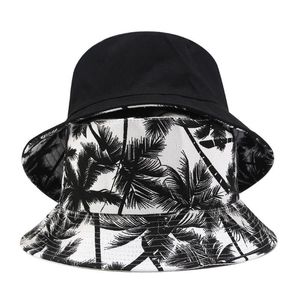 Wide Brim Hats Fashion Women And Men Print Canvas Two sided Outdoors Bucket Hat Sun Cap Hip hop Woolen Caps Casual