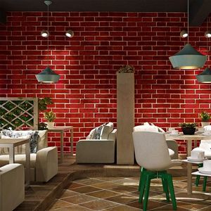 Tapety Nostalgiczne 3D trójwymiarowy Symulacja Cegła Wzór Red Wallpaper Cafe Bar Restaurant