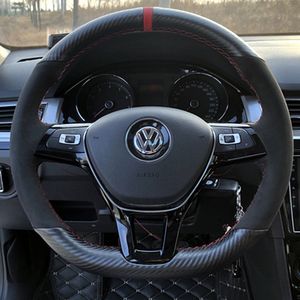 For Volkswagen Golf 7 7.5 rline gti DIY custom leather carbon fiber hand-sewn car steering wheel cover