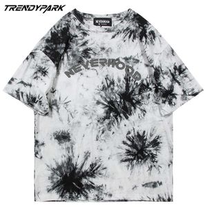 Мужская уличная одежда TEES Рубашки Tie-Dye Punk Rock Hip Hop с коротким рукавом футболки мода повседневные хлопковые мужские хараджуку негабаритные вершины 210601