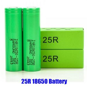 最高品質INR18650 25R 18650バッテリー2500MAH 20A 3.7V緑の箱の排水充電可能なリチウム電池フラットサムスンのためのフラット