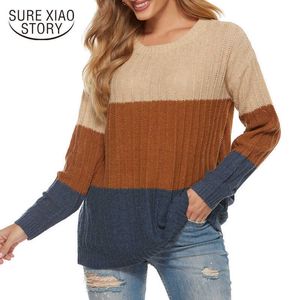 Winter Korean Style Ins Fashion Stripe Loose Wear Lazy Wind Knitted Bottoming Sweater Pullover Jumper Pull Femme 11755 210528