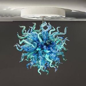 Ręcznie Dmuchane Szkło Wisiorek Lampy Kryształowe Żyrandole Sztuki Wystrój LED Żyrandol Wisiorek Lampa Home Lampa 20-28 cali Niebieski Teal Kolor Oświetlenie