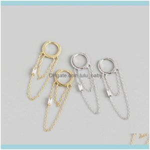 Örhängen juvelersterling Sier Long Two Tassel Chains Single Earring with Gold Hoop Fashion Fine Zircon Jewelry for Women/Girls/Wife Hie Dr
