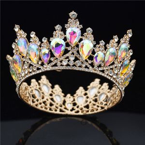 Multicolour Crystal Wedding Crown Królewska Królowa Królowa Bridal Tiaras i Korony Koronny Nakrycie Panny Młodej Włosów Akcesoria Biżuteria