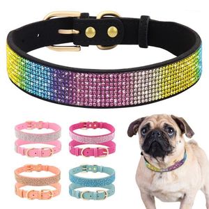 Bling Rhinestone Dog Collar Soft Suede Leather Cat Puppy Collar Halsband För Små Medium Dogs Katter Chihuahua Yorkshire Pink1