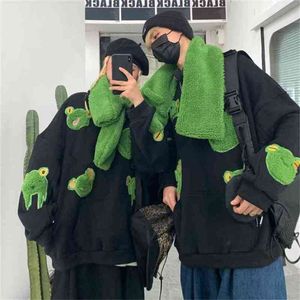 Żaba Sweter Bluza Mężczyźni Harajuku Japońska Streetwear Sweat Dres Para Ubrania Wiosna 210805