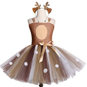 Brun Deer Girls Tutu Dress Halloween Julkostym Kids Es För Födelsedagsfest Barnkläder 210429