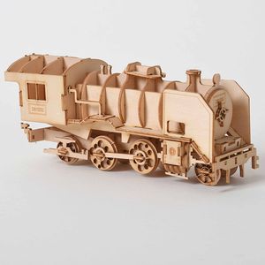 DIY Toys Steam Locomotive Train 3D Wooden Puzzle Toy Assembly Model Wood Kits Desk Decoration for Children Kids