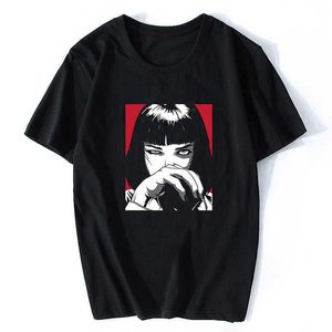 Quentin Tarantino Pulp Fiction Mia Vintage Masculino/feminino Moda Masculina Algodão Filme 90 S T-shirt Streetwear Punk Rock Estético Roupas X0621