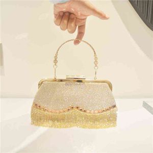 NXY Evening Bags Mulheres Bolsas e Bolsas De Luxo Designer Clutch 2022 New Rhinestone Banquet Gold Party Bolsa Chain Ombro 220210