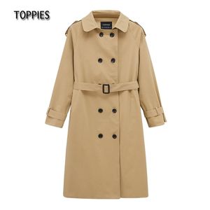 Kvinna Coat Spring Windbreaker Dubbelbröst Trench Kvinna Lång Koreansk stil 210421