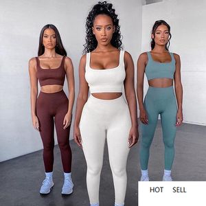 2pcs / set Yoga Set Elastic Sports Bra + Seamless Hight Waist Leggings Sportkläder Workout Set Kvinnor