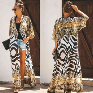 Zebra Yılan Baskı Şifon Plaj Kapak Up Tunik Uzun Kaftan Giymek Boho Chic Hippi Strantjurk Sundress 210629