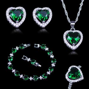 Moda donna coreana stile cubic zirconia gioielli in argento colore 4 pezzi set di pietre di cristallo bianco verde per le donne signora H1022