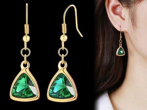 Stainless Steel Triangle Emerald Green Crystals Glass Dangle Earrings Gold Ladies Long Earring Suitable for Daily Wear, Dance, Party, Anniversary, Prom, Birthday