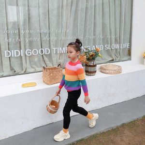 Mädchen Pullover Baby Mantel Outwear 2021 Regenbogen Verdicken Warme Winter Herbst Stricken Scoop Pullover Weihnachtsgeschenk Kinder Gerinnsel Y1024