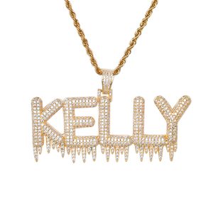 Wholesale solid gold name necklace for sale - Group buy Solid Custom Name Drip Bubble Letters Pendant Necklaces With Rope Chain For Men Women Gold Color Cubic Zircon Hip Hop Jewelry