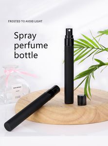 300pcs/lot Factory Wholesale Price 10ml Frosted Black Glass Perfume Spray Bottle Refillable Empty Portable Travel Vial