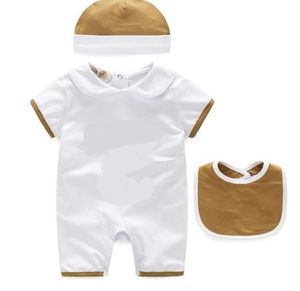 3pcs Sets Baby Boys Girls Rompers Romper Toddler Cotton Short Sleeve Jumpsuits Summer Infant Onesies Romper+Bib+Hat Kids Design