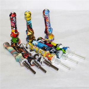 Silikonglas NC-kit med 14mm kvarts tips DAB Halmolja Rigg Rökrör Röktillbehör Vax Dabber Verktyg Vatten Bongs