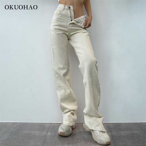 Flared Jeans Women High Waist Mom Jeans Denim Trousers Female Streetwear White Vintage Clothes Boot Cut Wide Oversize Pants 211112