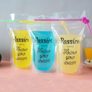 English Worlds 500ml Clear Plastic Drinking Packaging Bag Beverage Juice Coffee Bag Follow Your Dream Summer Beverage Bags NO straw