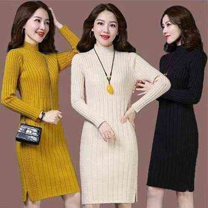 Woman's Half Turtleneck Sweater Dresses Slim For Long Sleeve Bottoming Dress Ladies Knitted Dress Casual Autumn Winter Vestidos G1214