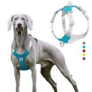 ペット犬ハーネス調節可能な反射犬の胸部ストラップベストのための小さな中犬のためのベスト屋外の訓練保護犬のハーネス210729