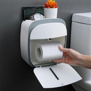 Waterproof Wall Mount Toilet Paper Holder Shelf Tray Roll Tube Storage Box Creative Tissue Home 210720