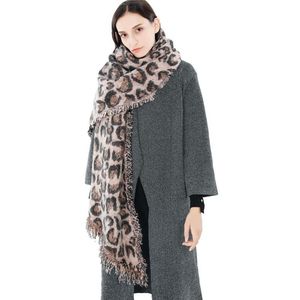 Lenços sexy leopardo impresso lenço quente macio para senhoras xales e envoltórios moda cashmere inverno borla longo mulheres cobertor