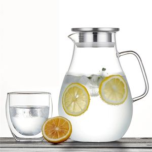 2500ML High Capacity Borosilicate Glass Infuser Teapot Heat-resisting Tea Pot With Stainless Steel Bamboo Lid Cold Water Kettle 210724