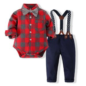 Vestiti del bambino Neonato Vestiti del ragazzo Pagliaccetto + Pantaloni della bretella Abbigliamento formale Vestito Papillon da festa Vestito da compleanno per bambini G1023