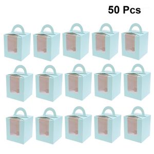 Gift Wrap 50 PCS Portable Window Desigm Muffin Box Paper Cups Pudding Packaging för förvaring Använd Blue