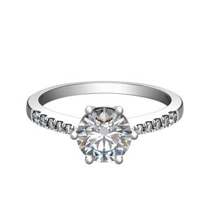 Antik sex spetsar 1CT Round Cut Diamond Solid Platinum 950 Ring Engagement Smycken