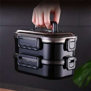 Stainless Steel Lunch Box Portable Business Simple Compartment Bento Kitchen Leakproof Food Containers for Men Fitness Meal 211104