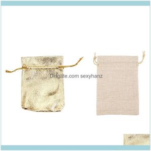 Packaging & Display Jewelry50Pcs Gold Foil Organza Bag Candy Gift Bags 7X9Cm With 40Pcs Burlap Dstring, 13X10Cm Jewelry Pouches, Drop Delive