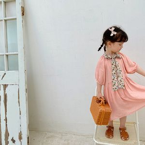 Летние милые девочки богемный стиль флористический воротник длинное платье свободно повседневные бантики пляжные платья 210508